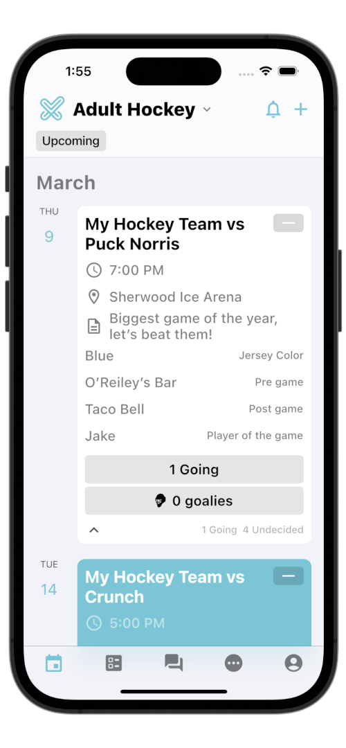 Dashboard of sports app