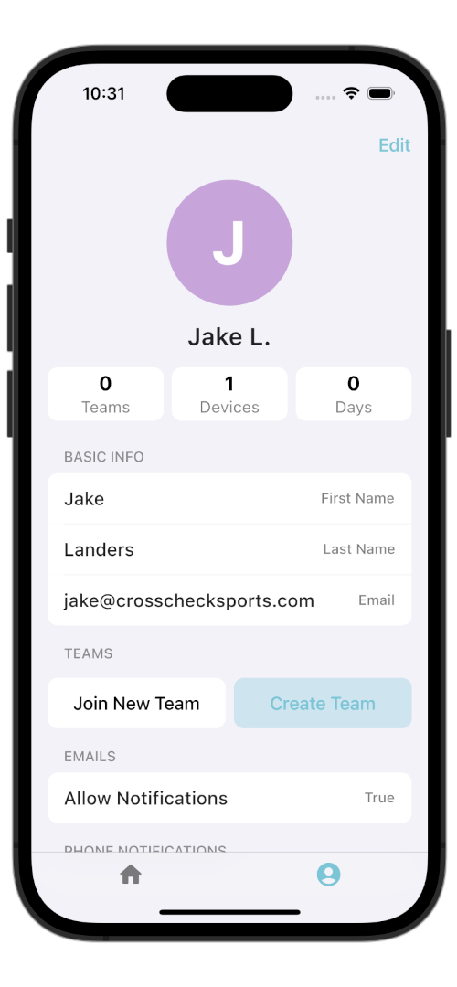 Profile user sports app
